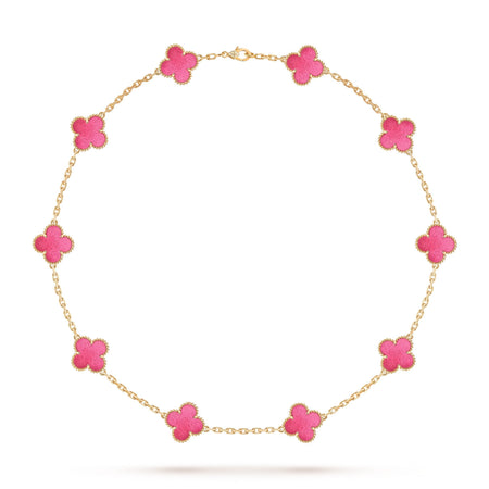 [LUXE]NEW CLOVER 10 MOTIFS PINK ENAMEL NECKLACE
