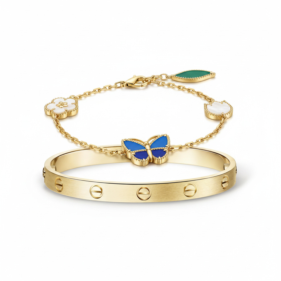 [LUXE] LOVE Brushed & Lucky Spring Butterfly 5-Motif Bracelet Stack Set