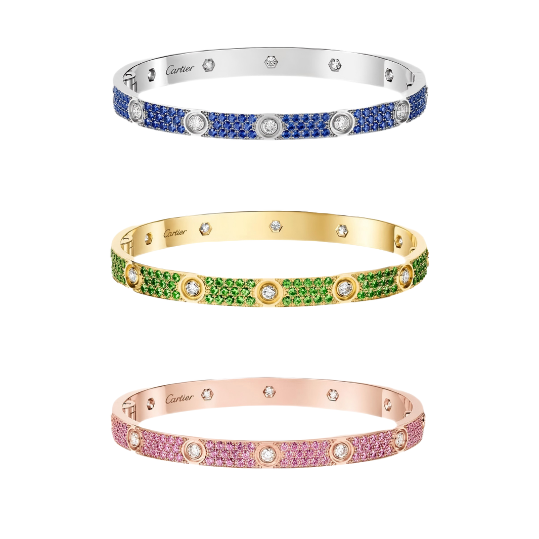 [LUXE]2026 PAVE GEMSTONE LOVE BRACELET 6.1MM 10 DIAMONDS