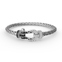 [LUXE]FORCE PULSERA DE HERRADURA GRANDE CON DIAMANTES BLANCOS Y NEGROS EN PLATA