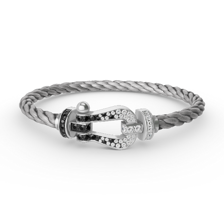 [LUXE]FORCE PULSERA DE HERRADURA GRANDE CON DIAMANTES BLANCOS Y NEGROS EN PLATA