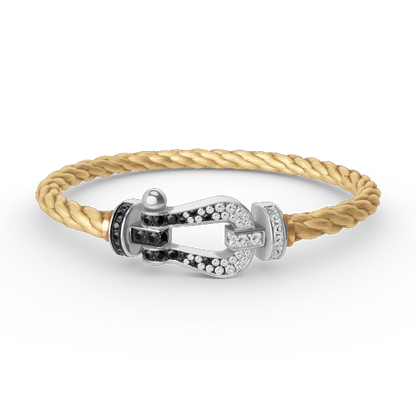 [LUXE]FORCE PULSERA DE HERRADURA GRANDE CON DIAMANTES BLANCOS Y NEGROS EN PLATA