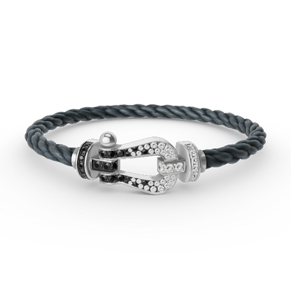 [LUXE]FORCE PULSERA DE HERRADURA GRANDE CON DIAMANTES BLANCOS Y NEGROS EN PLATA