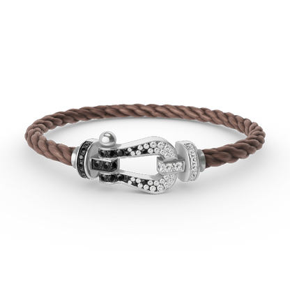 [LUXE]FORCE PULSERA DE HERRADURA GRANDE CON DIAMANTES BLANCOS Y NEGROS EN PLATA