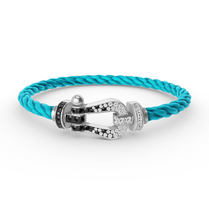 [LUXE]FORCE PULSERA DE HERRADURA GRANDE CON DIAMANTES BLANCOS Y NEGROS EN PLATA