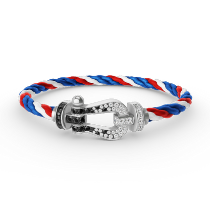[LUXE]FORCE PULSERA DE HERRADURA GRANDE CON DIAMANTES BLANCOS Y NEGROS EN PLATA