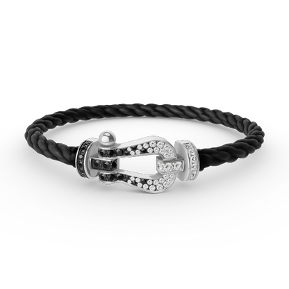 [LUXE]FORCE PULSERA DE HERRADURA GRANDE CON DIAMANTES BLANCOS Y NEGROS EN PLATA