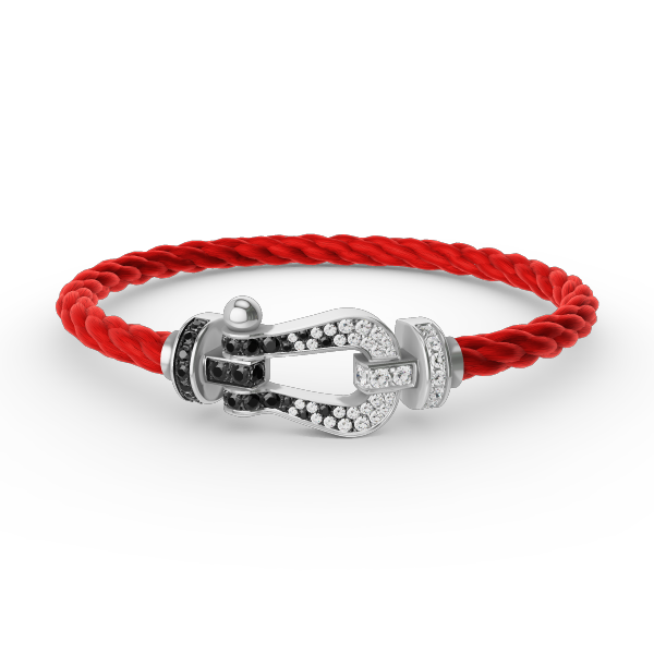 [LUXE]FORCE PULSERA DE HERRADURA GRANDE CON DIAMANTES BLANCOS Y NEGROS EN PLATA