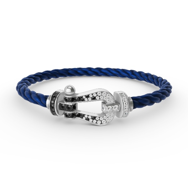 [LUXE]FORCE PULSERA DE HERRADURA GRANDE CON DIAMANTES BLANCOS Y NEGROS EN PLATA