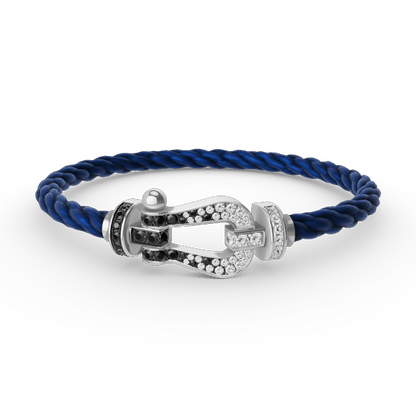 [LUXE]FORCE PULSERA DE HERRADURA GRANDE CON DIAMANTES BLANCOS Y NEGROS EN PLATA