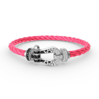 [LUXE]FORCE PULSERA DE HERRADURA GRANDE CON DIAMANTES BLANCOS Y NEGROS EN PLATA