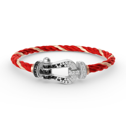 [LUXE]FORCE PULSERA DE HERRADURA GRANDE CON DIAMANTES BLANCOS Y NEGROS EN PLATA