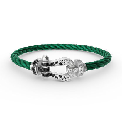 [LUXE]FORCE PULSERA DE HERRADURA GRANDE CON DIAMANTES BLANCOS Y NEGROS EN PLATA