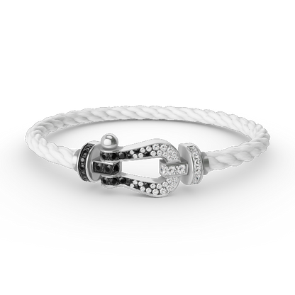 [LUXE]FORCE PULSERA DE HERRADURA GRANDE CON DIAMANTES BLANCOS Y NEGROS EN PLATA