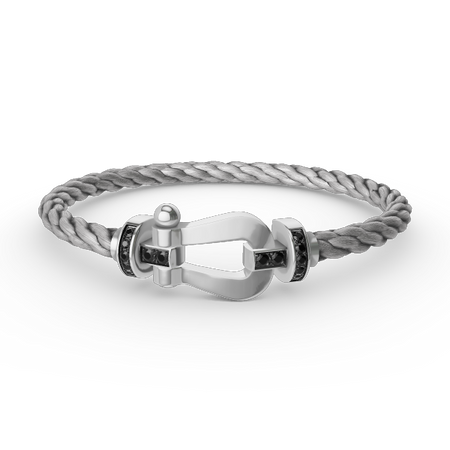 [LUXE]FORCE PULSERA DE HERRADURA GRANDE CON DIAMANTES NEGROS EN PLATA
