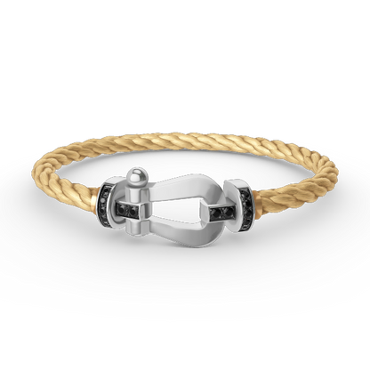 [LUXE]FORCE PULSERA DE HERRADURA GRANDE CON DIAMANTES NEGROS EN PLATA