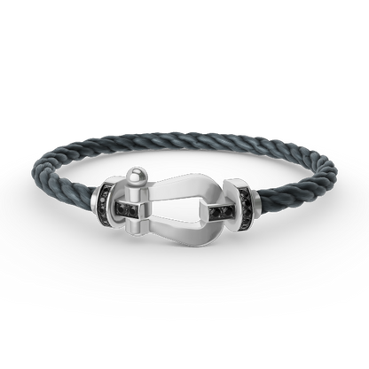 [LUXE]FORCE PULSERA DE HERRADURA GRANDE CON DIAMANTES NEGROS EN PLATA