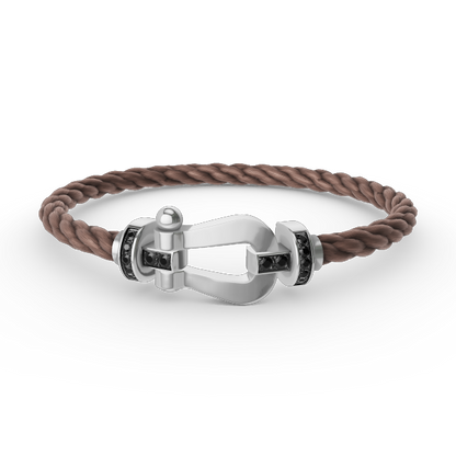 [LUXE]FORCE PULSERA DE HERRADURA GRANDE CON DIAMANTES NEGROS EN PLATA