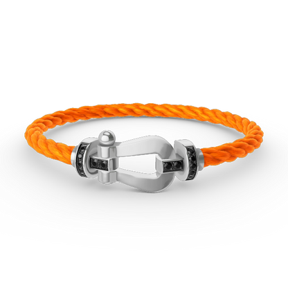 [LUXE]FORCE PULSERA DE HERRADURA GRANDE CON DIAMANTES NEGROS EN PLATA
