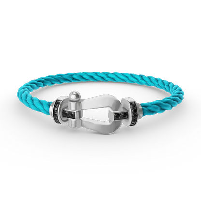 [LUXE]FORCE PULSERA DE HERRADURA GRANDE CON DIAMANTES NEGROS EN PLATA