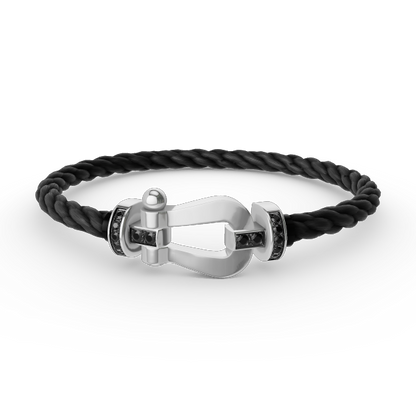 [LUXE]FORCE PULSERA DE HERRADURA GRANDE CON DIAMANTES NEGROS EN PLATA