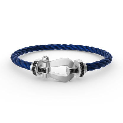 [LUXE]FORCE PULSERA DE HERRADURA GRANDE CON DIAMANTES NEGROS EN PLATA
