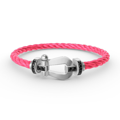 [LUXE]FORCE PULSERA DE HERRADURA GRANDE CON DIAMANTES NEGROS EN PLATA