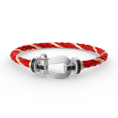 [LUXE]FORCE PULSERA DE HERRADURA GRANDE CON DIAMANTES NEGROS EN PLATA
