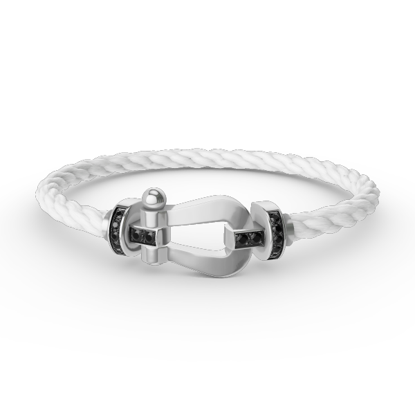 [LUXE]FORCE PULSERA DE HERRADURA GRANDE CON DIAMANTES NEGROS EN PLATA