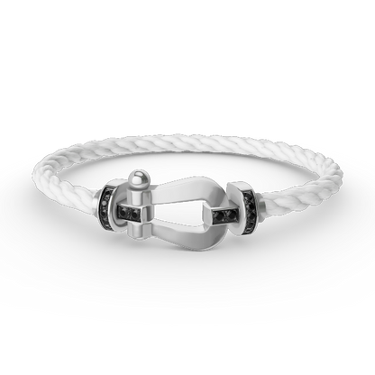 [LUXE]FORCE PULSERA DE HERRADURA GRANDE CON DIAMANTES NEGROS EN PLATA