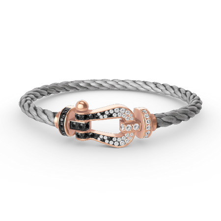 [LUXE]FORCE PULSERA GRANDE DE HERRADURA CON DIAMANTES BLANCOS Y NEGROS EN ORO ROSA