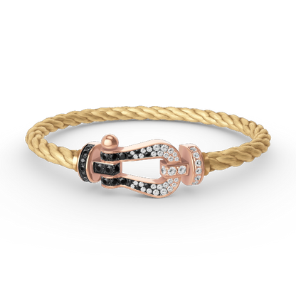[LUXE]FORCE PULSERA GRANDE DE HERRADURA CON DIAMANTES BLANCOS Y NEGROS EN ORO ROSA