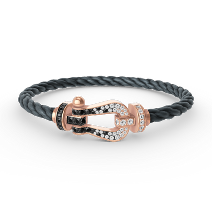 [LUXE]FORCE PULSERA GRANDE DE HERRADURA CON DIAMANTES BLANCOS Y NEGROS EN ORO ROSA