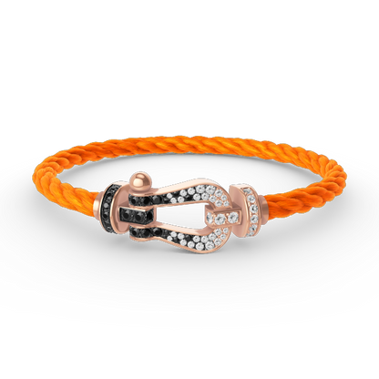 [LUXE]FORCE PULSERA GRANDE DE HERRADURA CON DIAMANTES BLANCOS Y NEGROS EN ORO ROSA