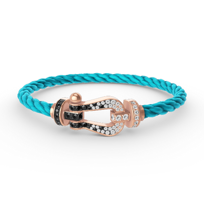 [LUXE]FORCE PULSERA GRANDE DE HERRADURA CON DIAMANTES BLANCOS Y NEGROS EN ORO ROSA