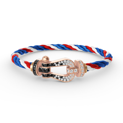 [LUXE]FORCE PULSERA GRANDE DE HERRADURA CON DIAMANTES BLANCOS Y NEGROS EN ORO ROSA