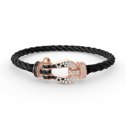 [LUXE]FORCE PULSERA GRANDE DE HERRADURA CON DIAMANTES BLANCOS Y NEGROS EN ORO ROSA