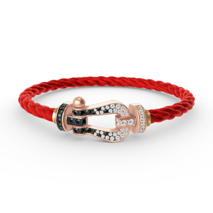 [LUXE]FORCE PULSERA GRANDE DE HERRADURA CON DIAMANTES BLANCOS Y NEGROS EN ORO ROSA