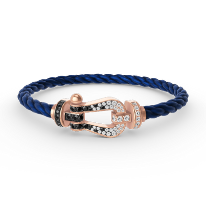 [LUXE]FORCE PULSERA GRANDE DE HERRADURA CON DIAMANTES BLANCOS Y NEGROS EN ORO ROSA