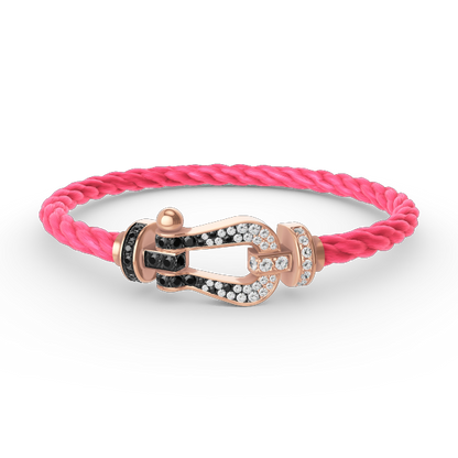 [LUXE]FORCE PULSERA GRANDE DE HERRADURA CON DIAMANTES BLANCOS Y NEGROS EN ORO ROSA