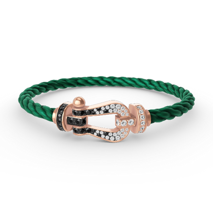 [LUXE]FORCE PULSERA GRANDE DE HERRADURA CON DIAMANTES BLANCOS Y NEGROS EN ORO ROSA