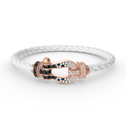[LUXE]FORCE PULSERA GRANDE DE HERRADURA CON DIAMANTES BLANCOS Y NEGROS EN ORO ROSA