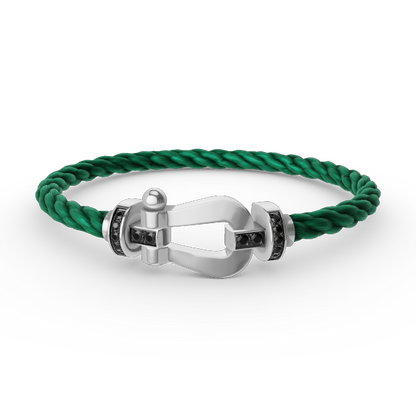 [LUXE]FORCE PULSERA DE HERRADURA GRANDE CON DIAMANTES NEGROS EN PLATA