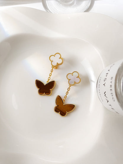 [Bloom] PENDIENTES DE TRAPEADOR DE OJO DE TIGRE CON MOTIVO DE MARIPOSA 2