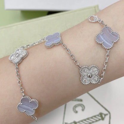 [LUXE] CLOVER 5 MOTIF PURPLE CHALCEDONY BRACELET COLLECTION