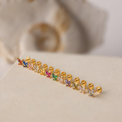 Pendientes planos con forma de mariposa y piedra de nacimiento