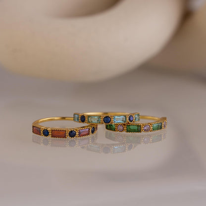 Anillo Art Déco con piedras de nacimiento mixtas