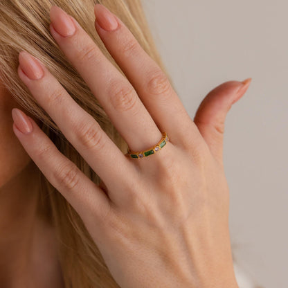 Anillo Art Déco con piedras de nacimiento mixtas