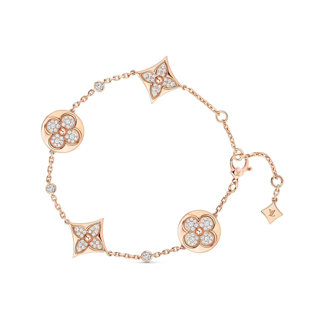 [LUXE] PULSERA DE ORO CON DIAMANTES Y ESTRELLA Y SOL, 4 MOTIVOS