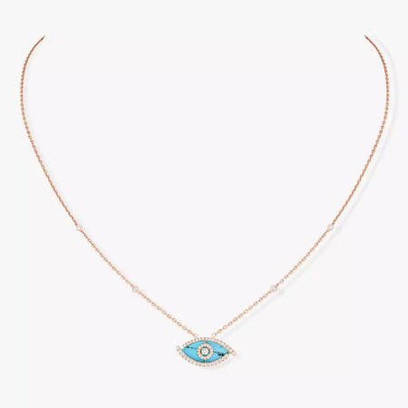 [LUXE] Lucky Eye Diamond Necklace in Rose Gold and Turquoise